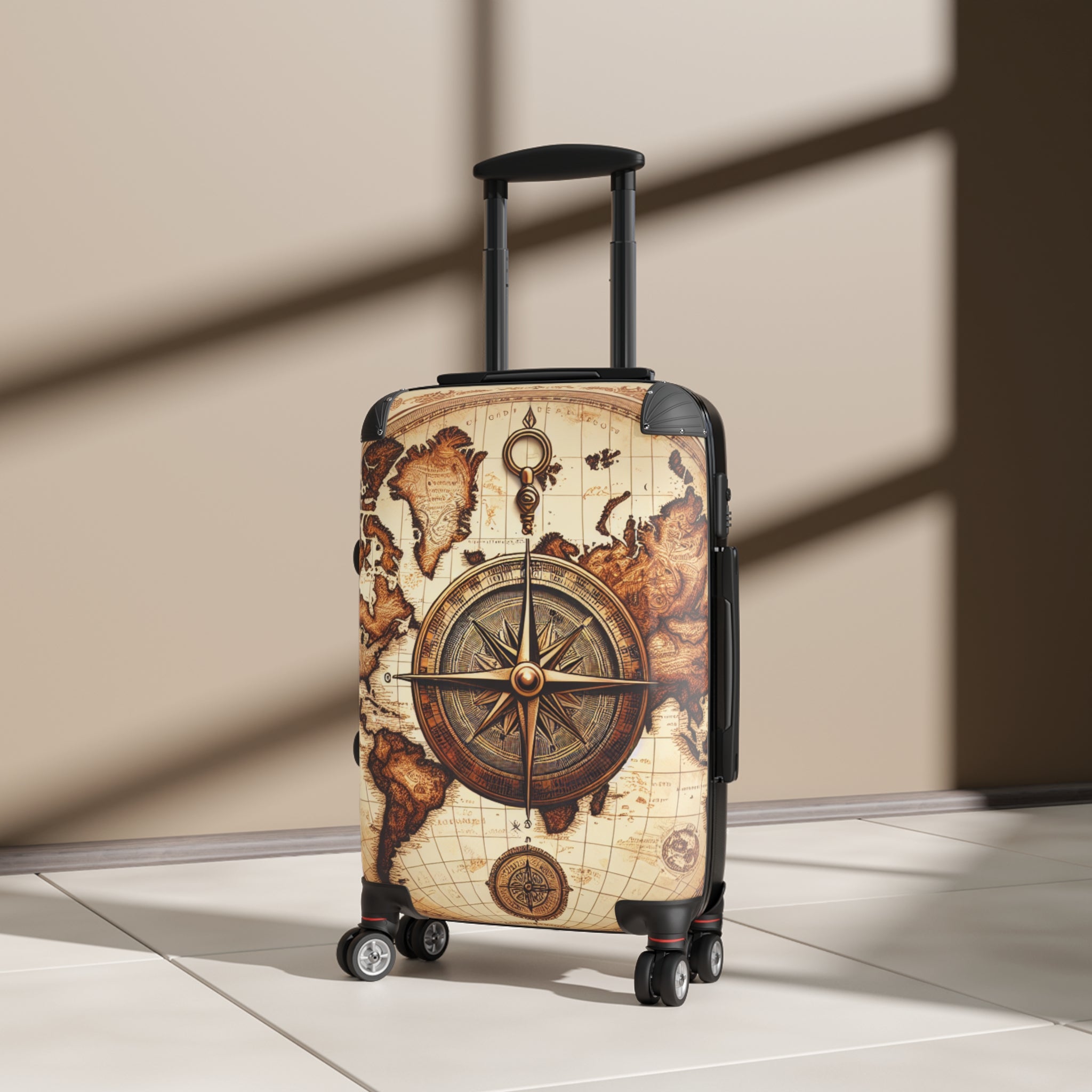 Vintage World Map Suitcase - Travel Luggage with Compass Design
