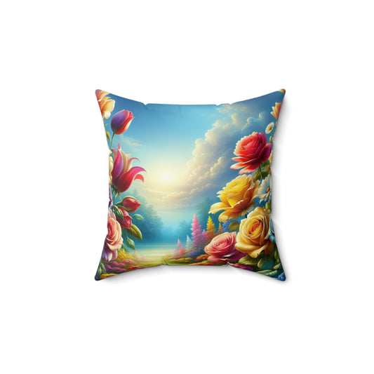 Vintage Floral Landscape Square Pillow - Colorful Home Decor