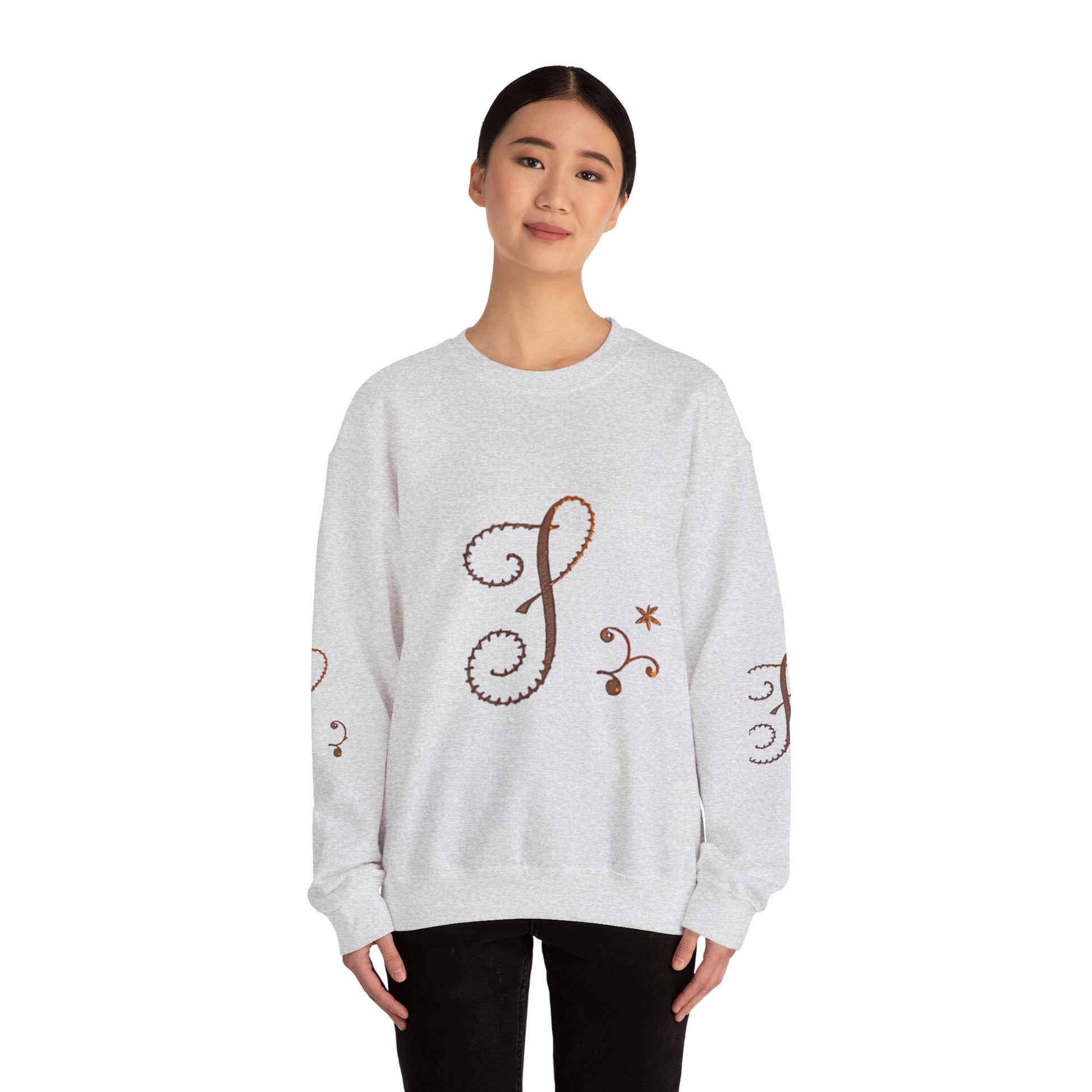 Boho-Chic Unisex Crewneck Sweatshirt with Elegant Embroidery