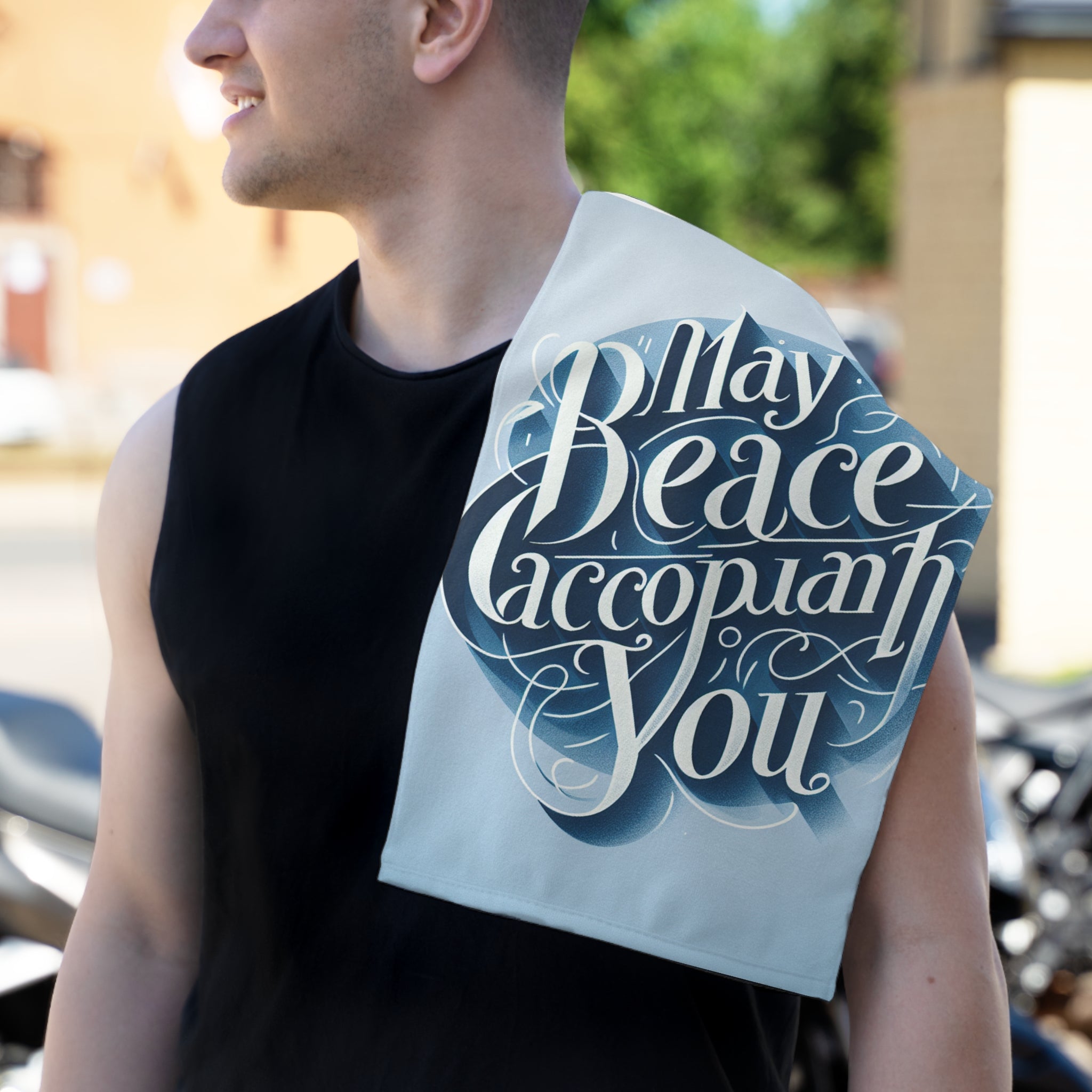 Inspirational Rally Towel - "May Peace Accompany You" - Perfect for Sports and Events