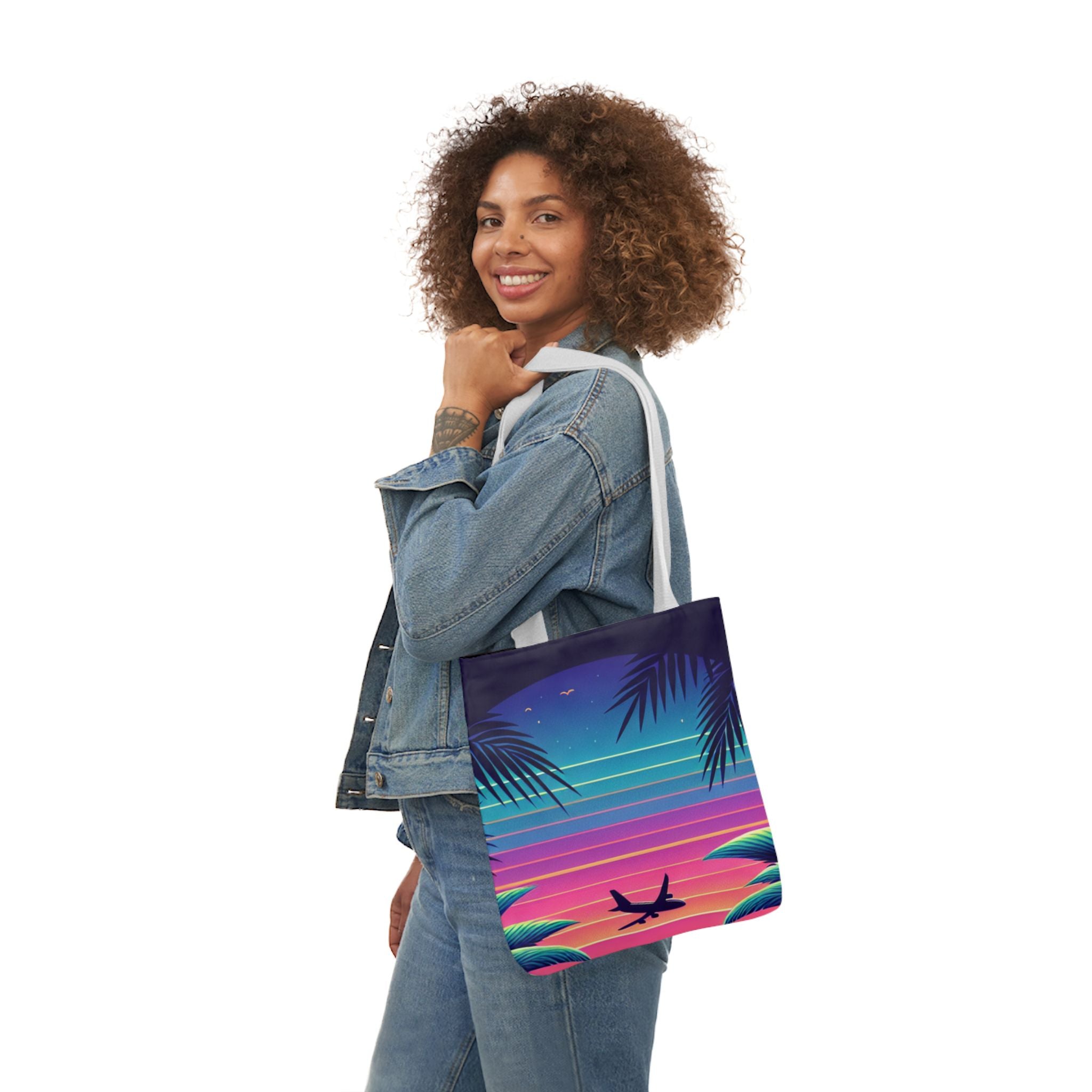 Tropical Sunset Canvas Tote Bag with 5-Color Straps