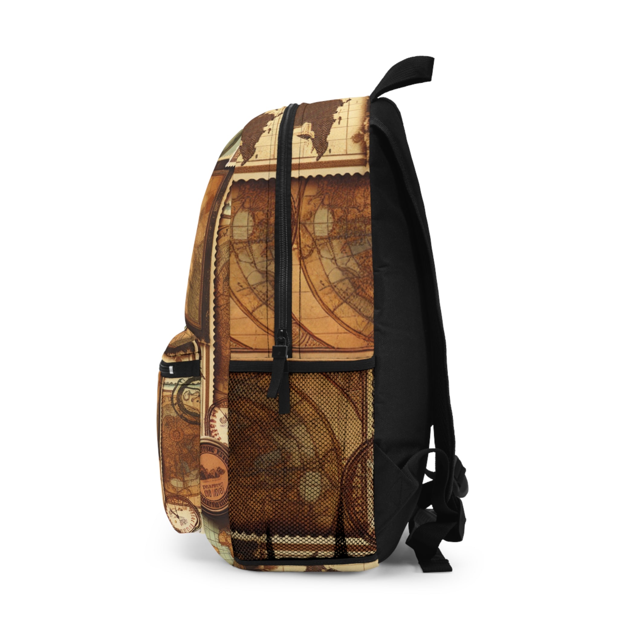 Vintage Travel-Themed Backpack with Postage Stamp Design