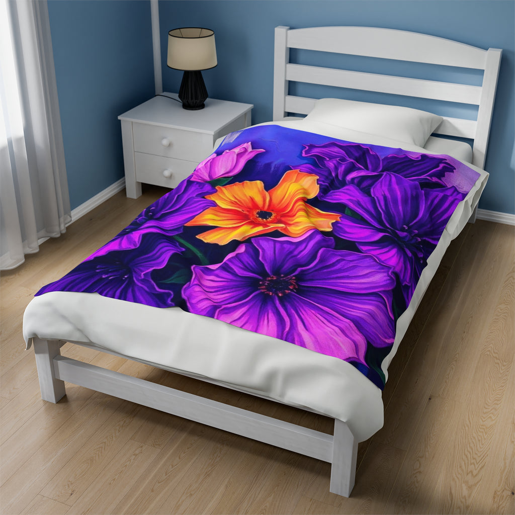 Vibrant Floral Velveteen Plush Blanket | Cozy Home Decor for Spring