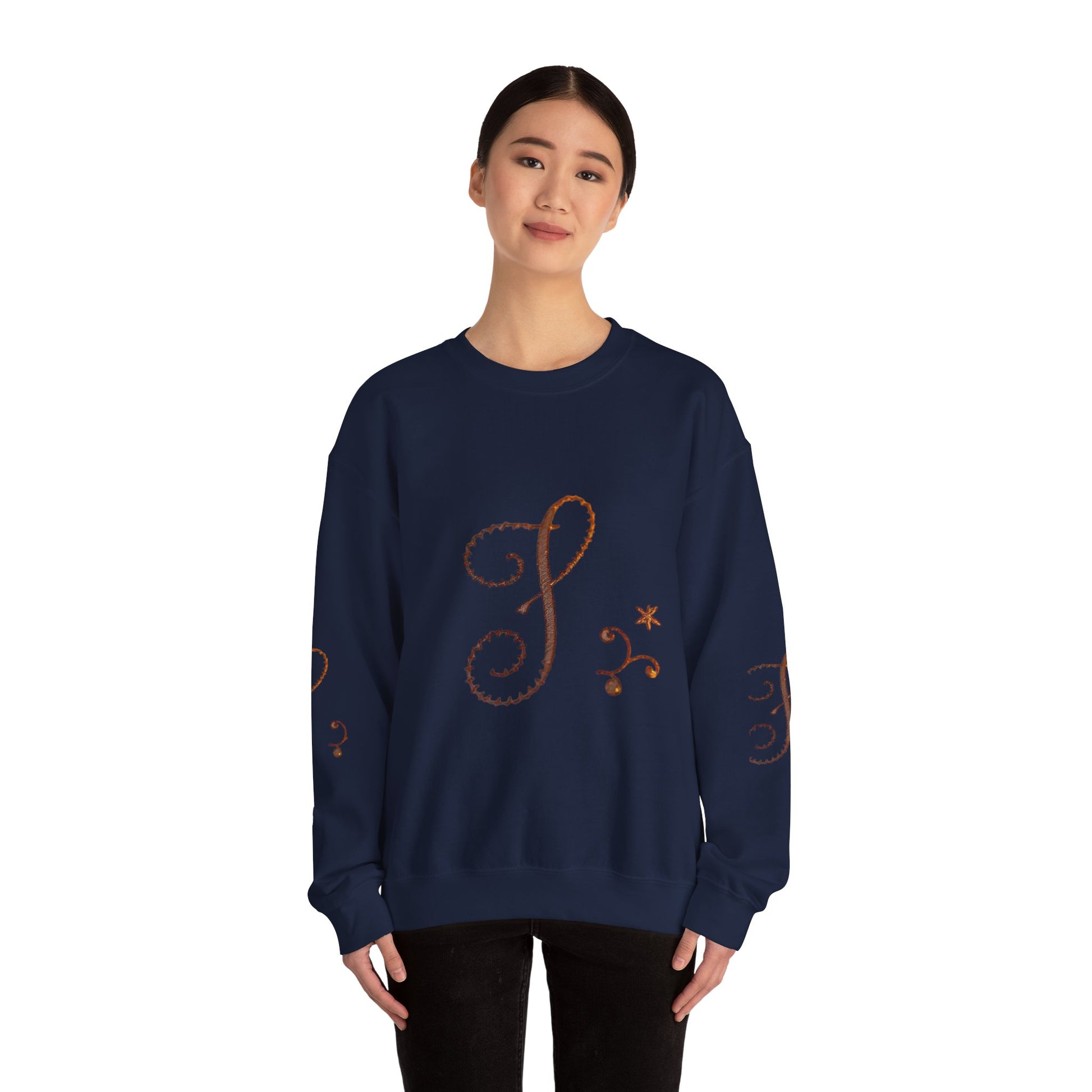 Boho-Chic Unisex Crewneck Sweatshirt with Elegant Embroidery