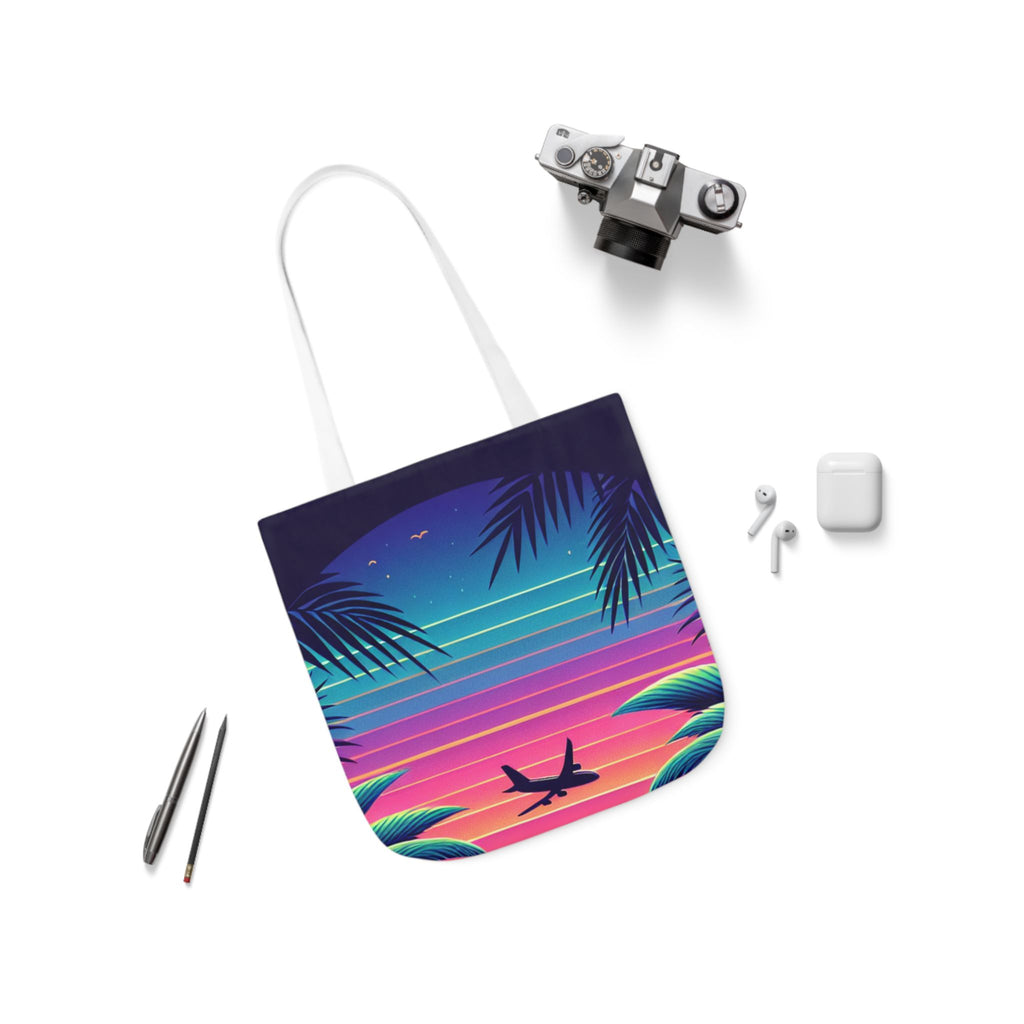 Tropical Sunset Canvas Tote Bag with 5-Color Straps