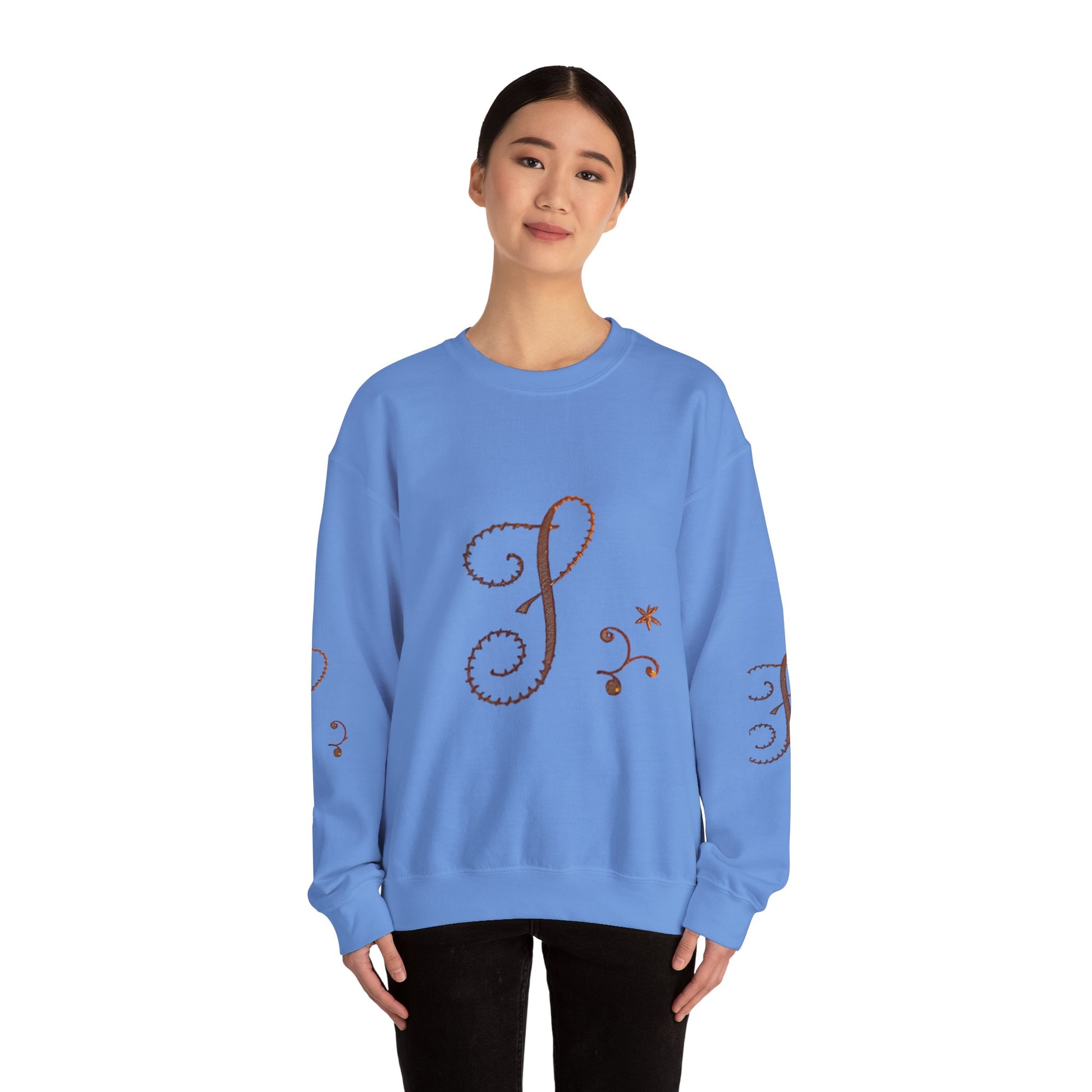 Boho-Chic Unisex Crewneck Sweatshirt with Elegant Embroidery