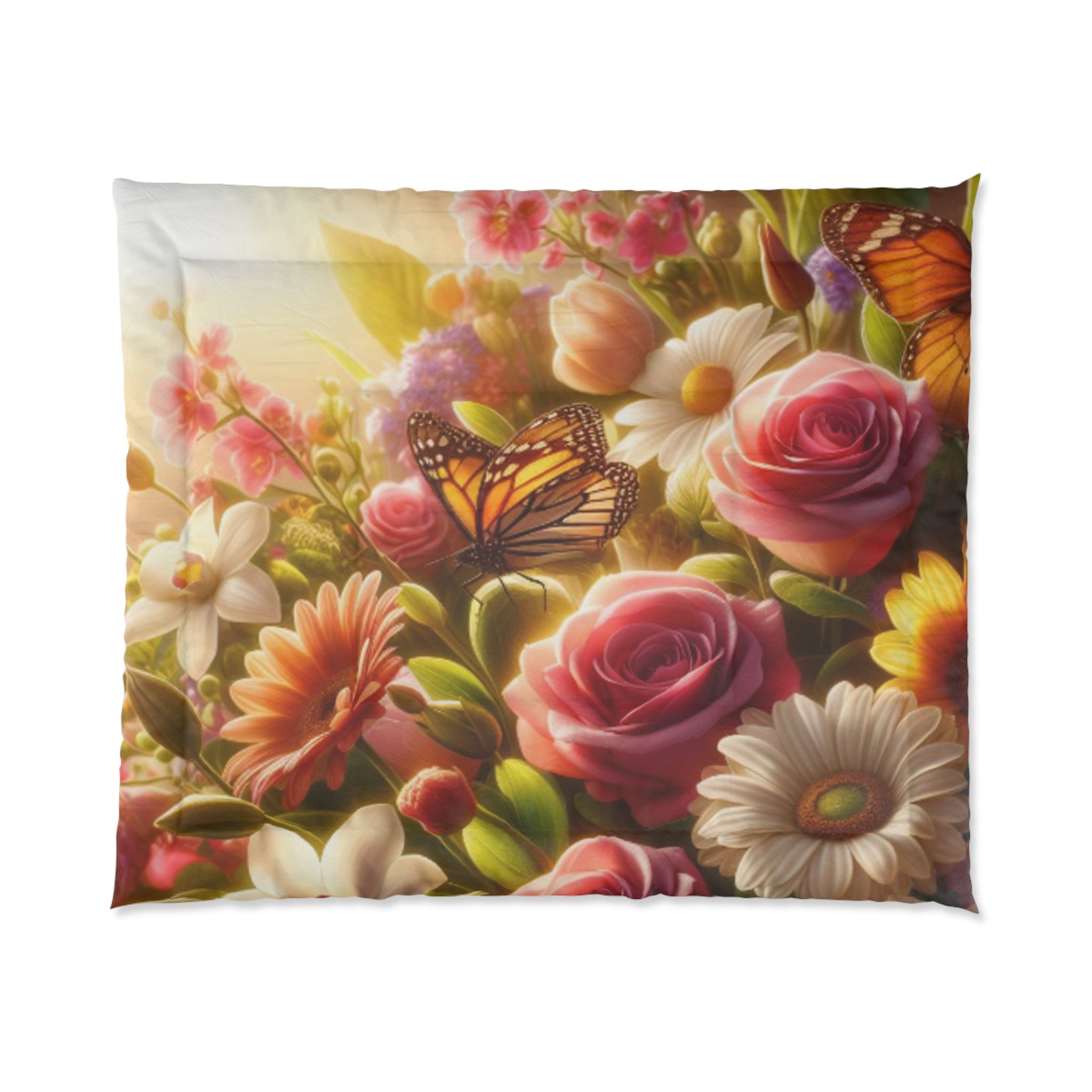 Floral Dreams Comforter - Vibrant Rose & Butterfly Bedding for Cozy Home Decor