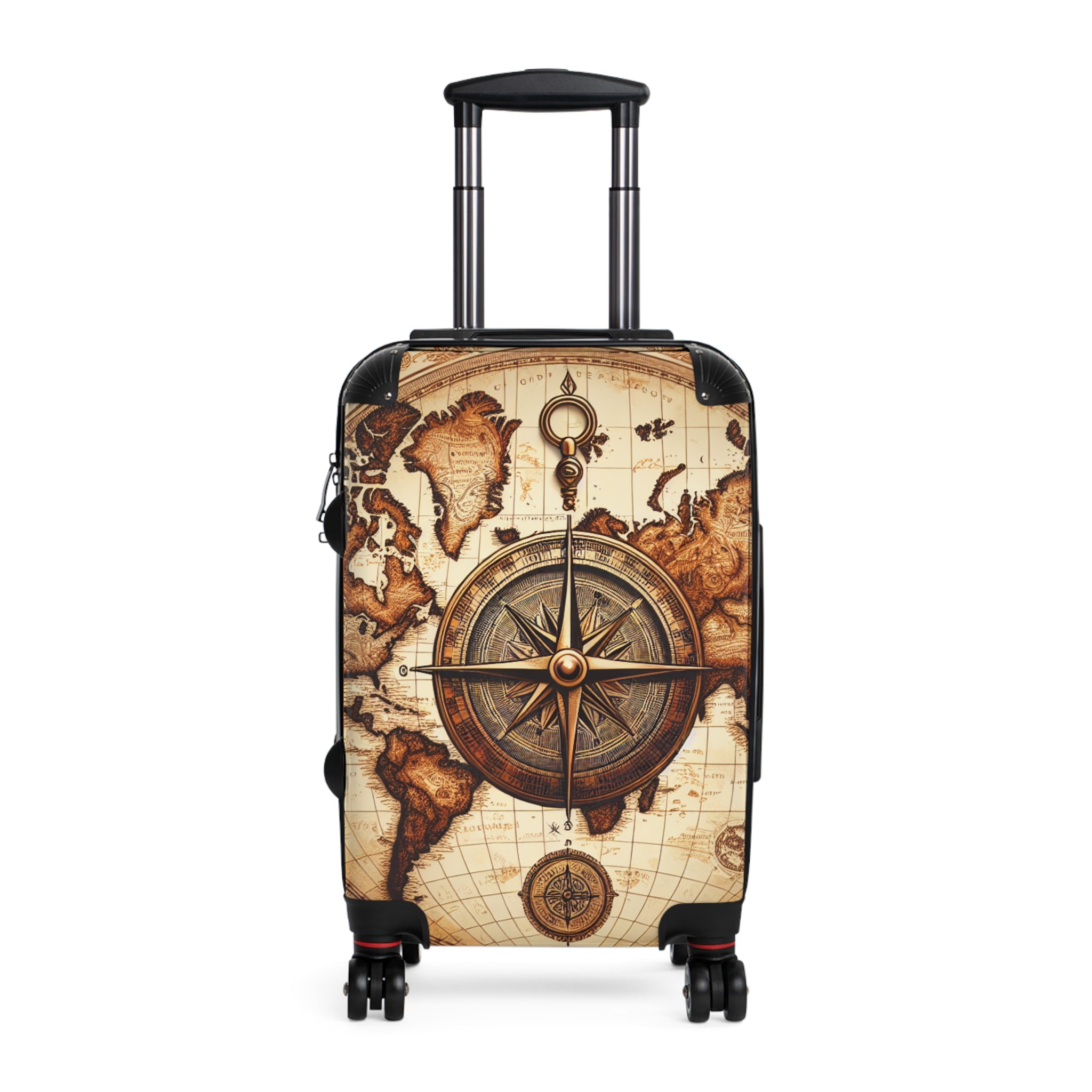 Vintage World Map Suitcase - Travel Luggage with Compass Design