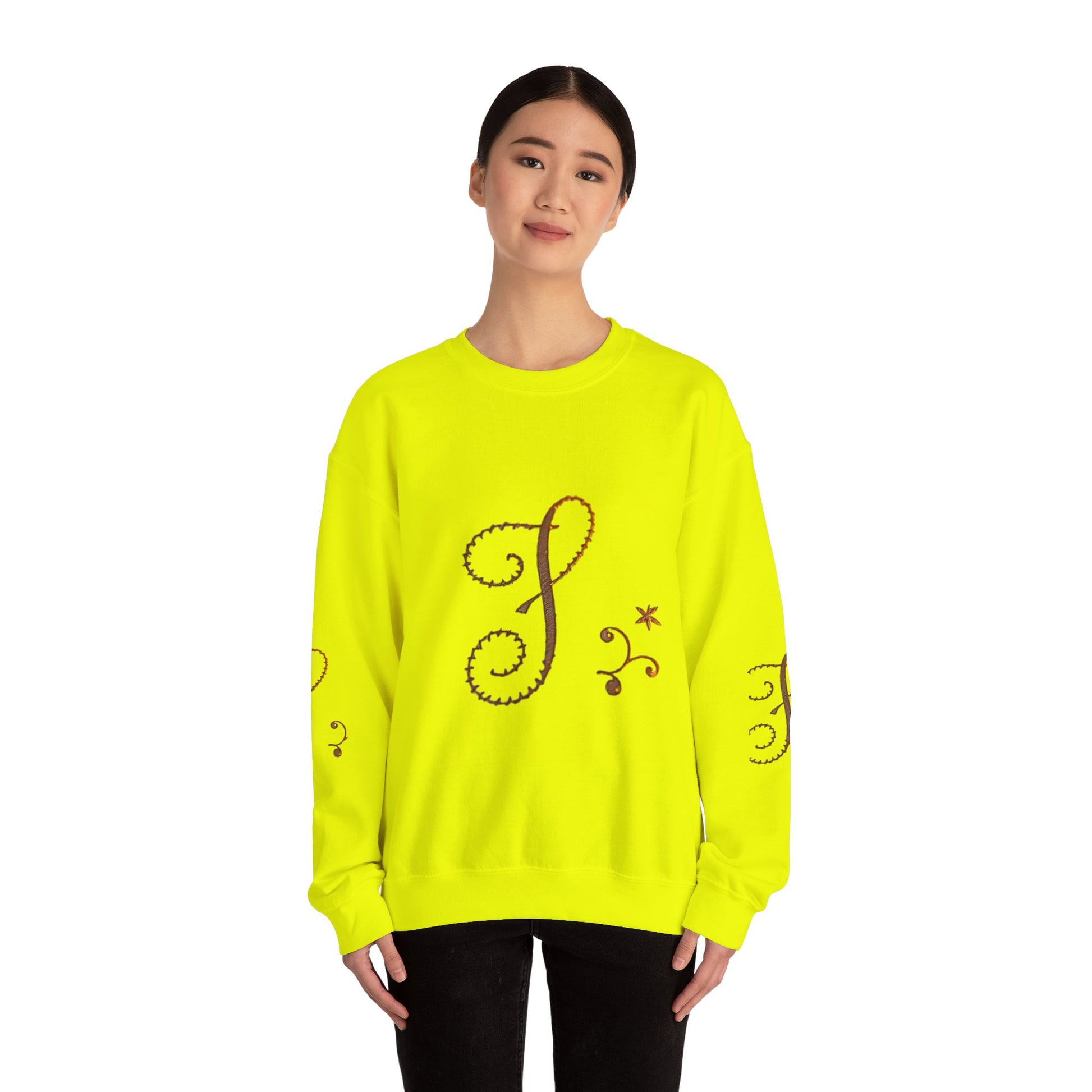 Boho-Chic Unisex Crewneck Sweatshirt with Elegant Embroidery
