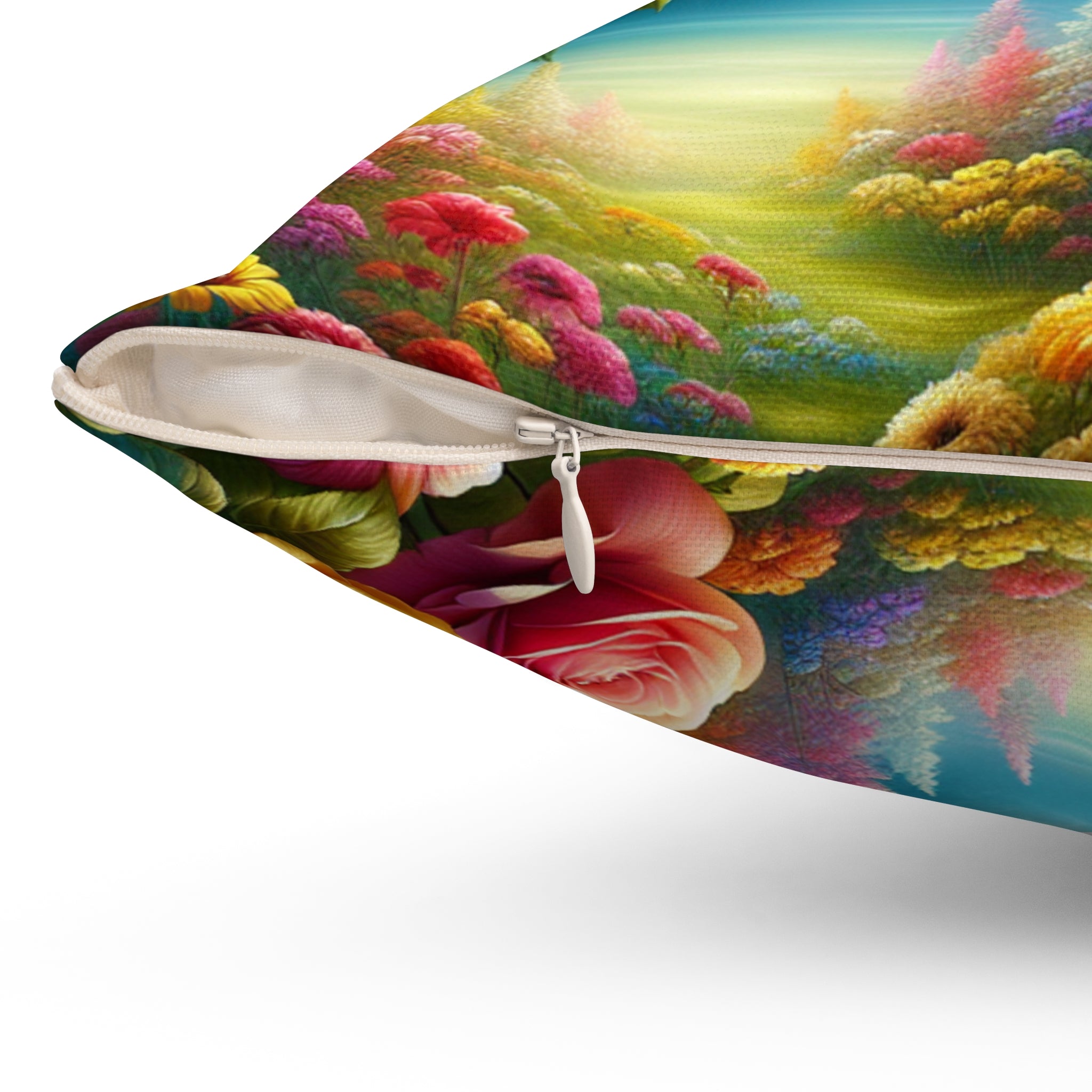 Vintage Floral Landscape Square Pillow - Colorful Home Decor