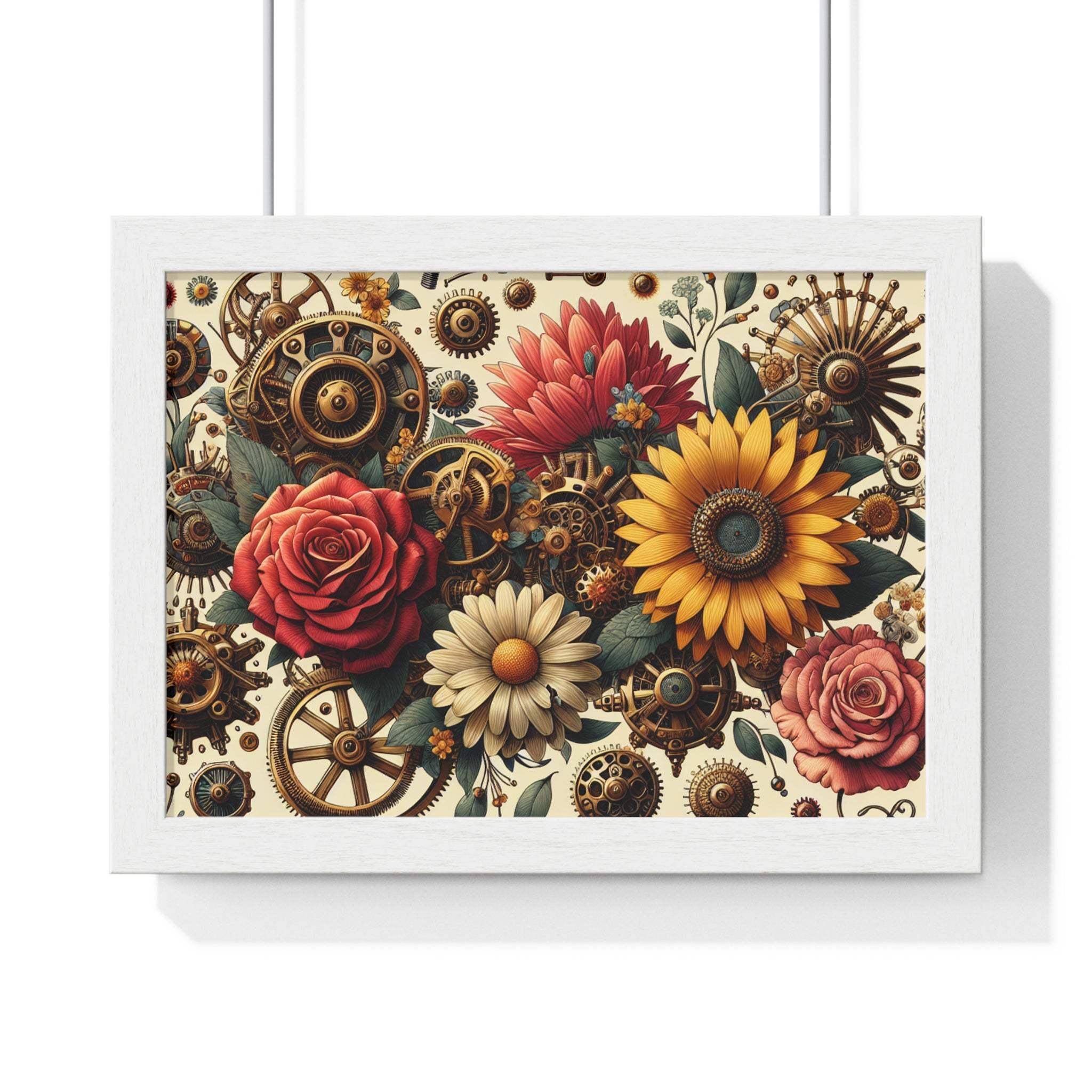 Vintage Floral Steampunk Framed Poster - Industrial Art Home Decor