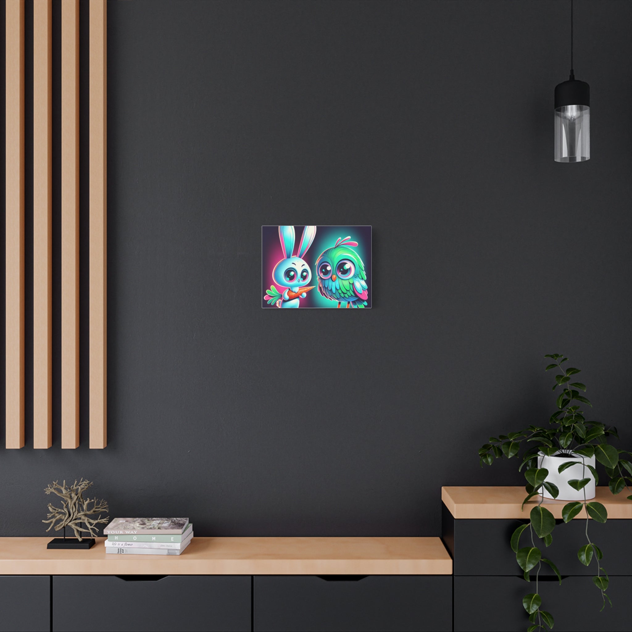 Whimsical Animal Canvas Art - Colorful Bunny and Bird Print