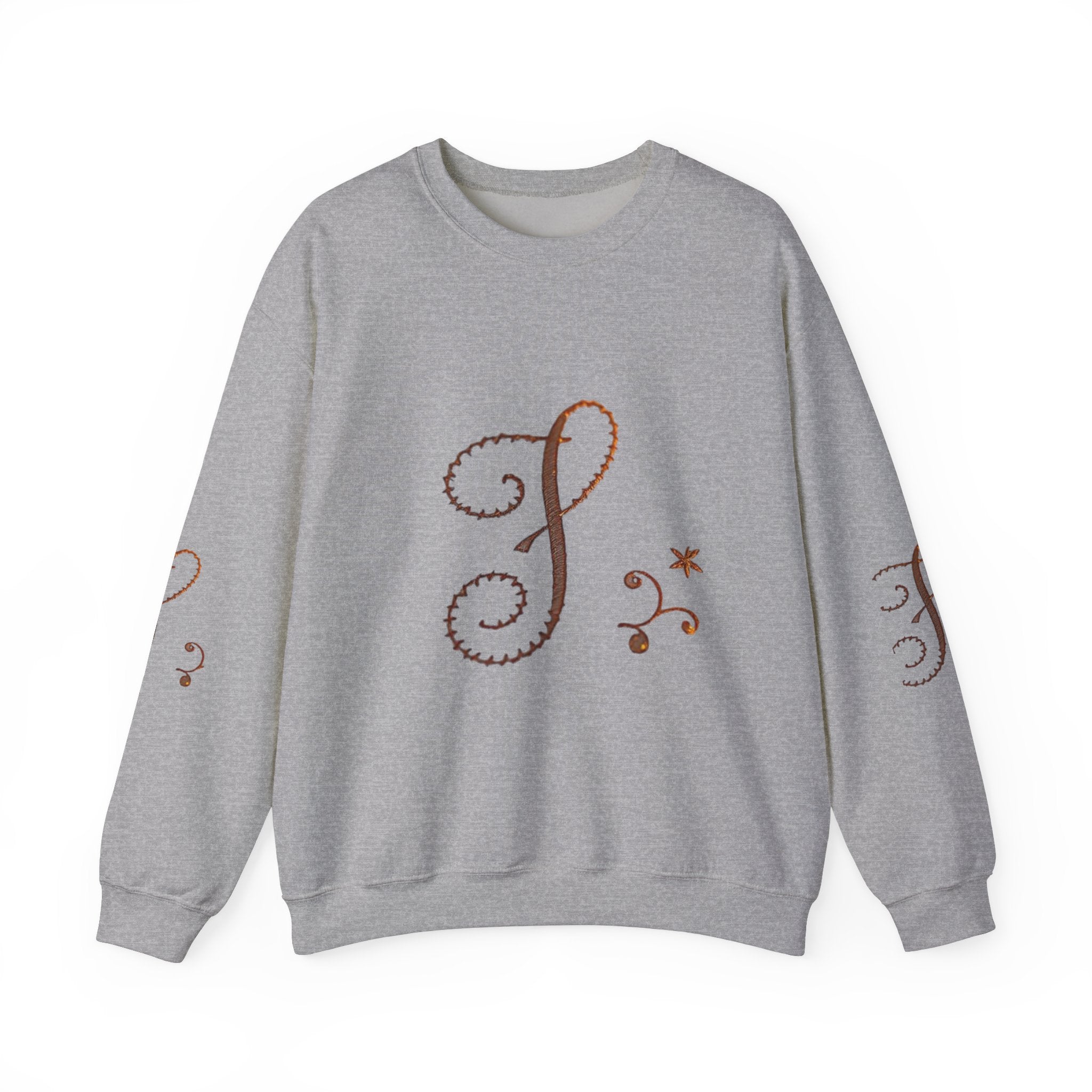 Boho-Chic Unisex Crewneck Sweatshirt with Elegant Embroidery