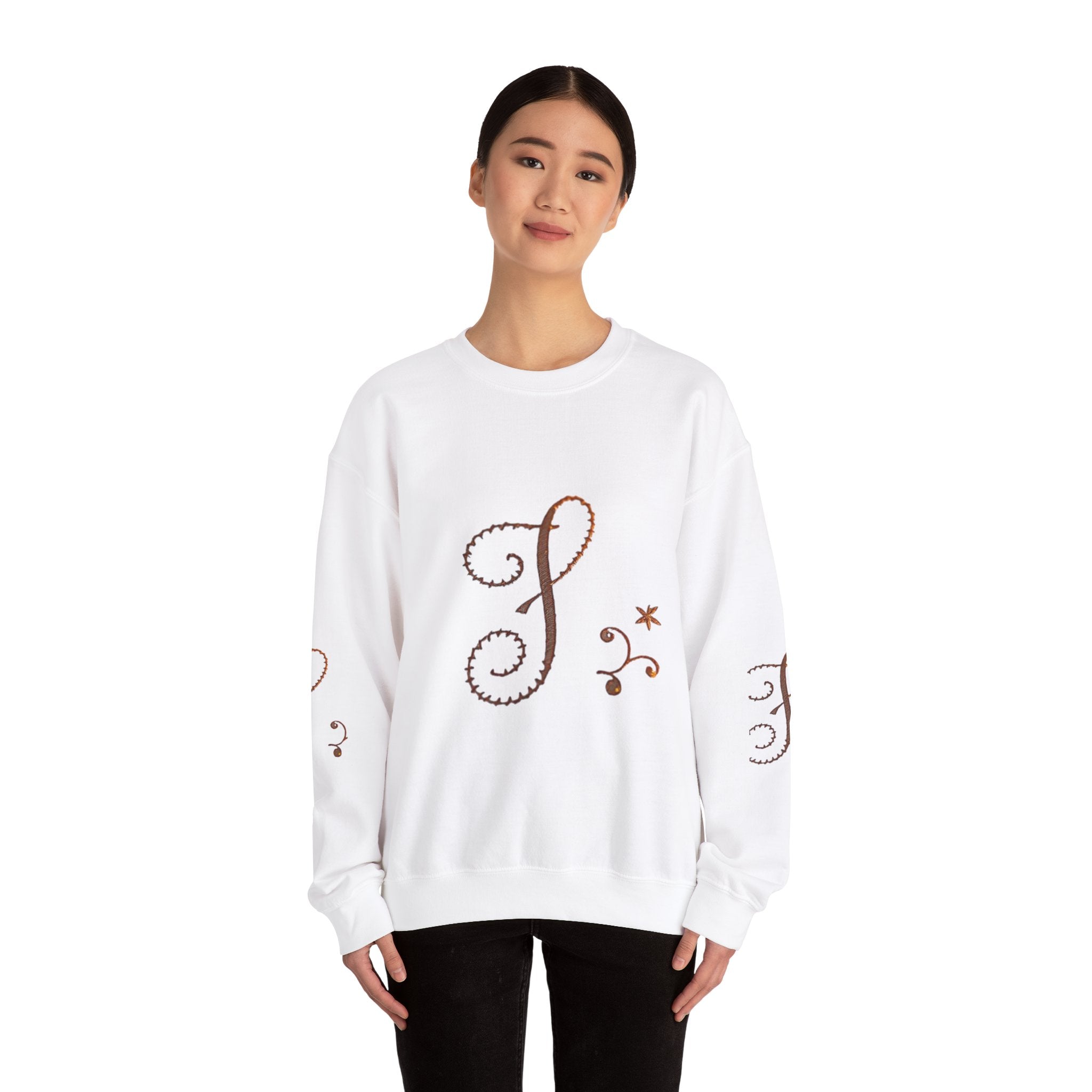 Boho-Chic Unisex Crewneck Sweatshirt with Elegant Embroidery