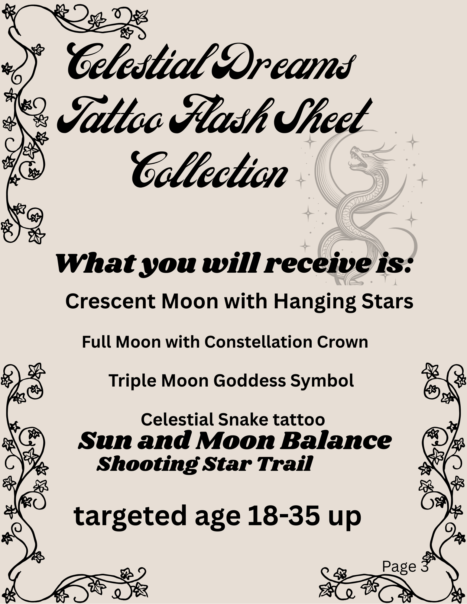 Celestial Dreams & Botanical Minimalism Tattoo Collection-Digital