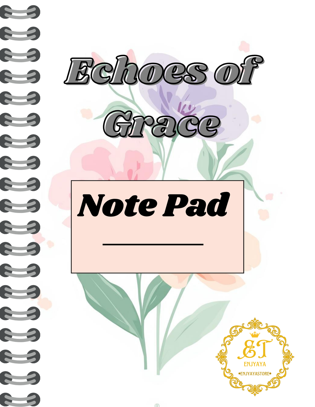 Note pad with floral design and 'Echoes of Grace' branding on a white background
