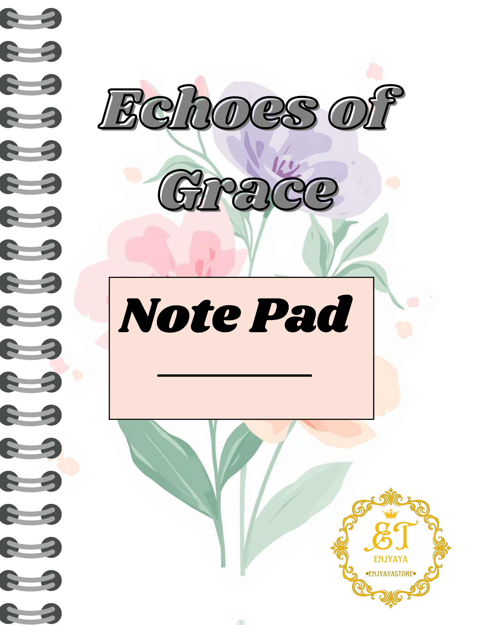 Note pad with floral design and 'Echoes of Grace' branding on a white background