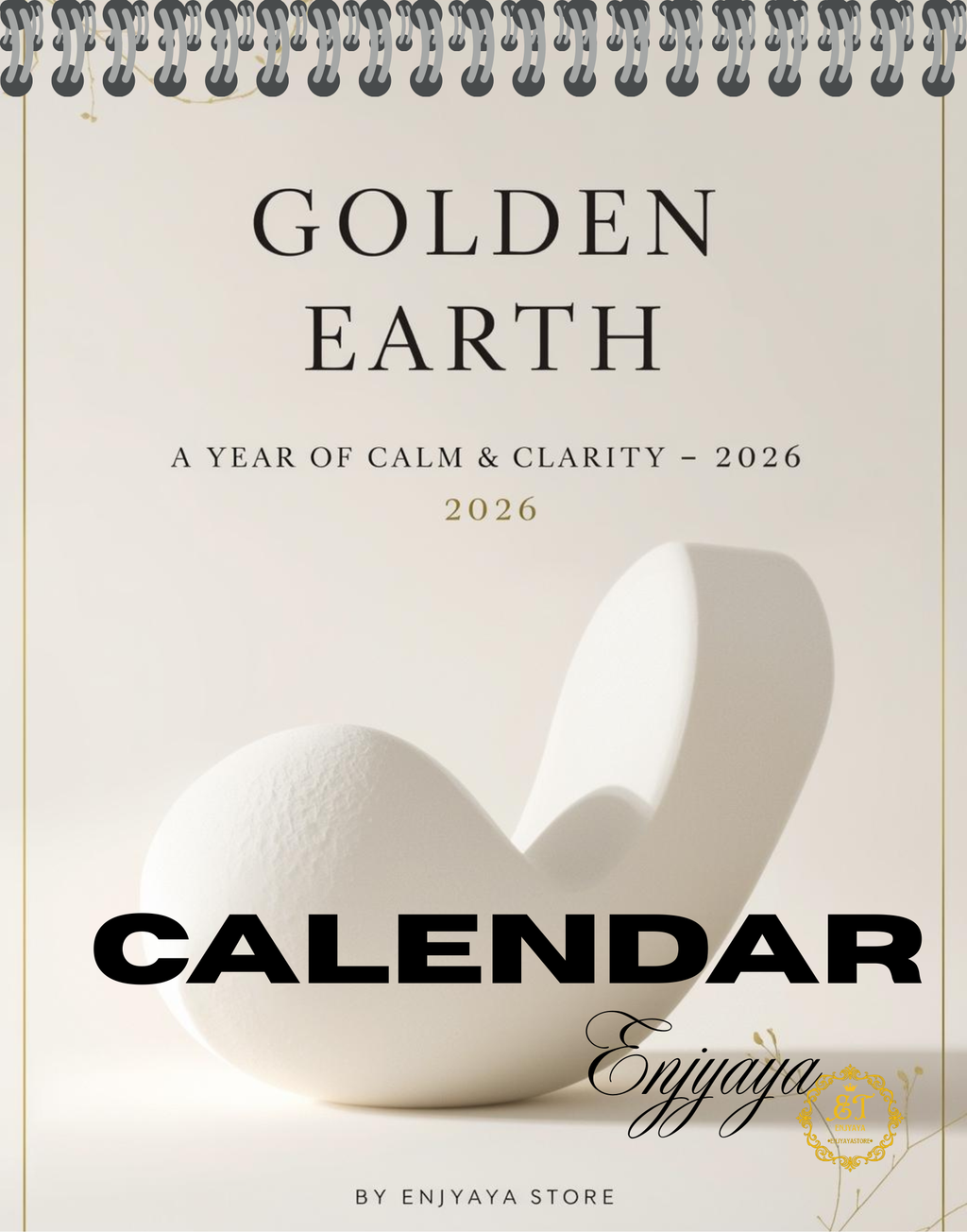 Calendar cover with 'Golden Earth' and 'Eniyaya Store' branding on a beige background