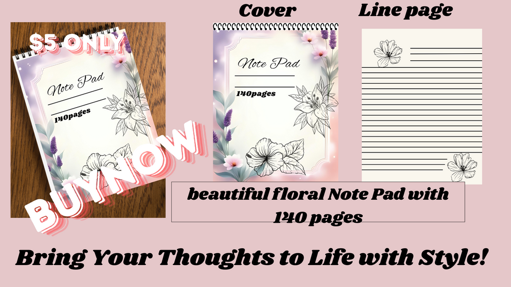 Floral 140-Page Note Pad – Perfect for Journaling & Planning