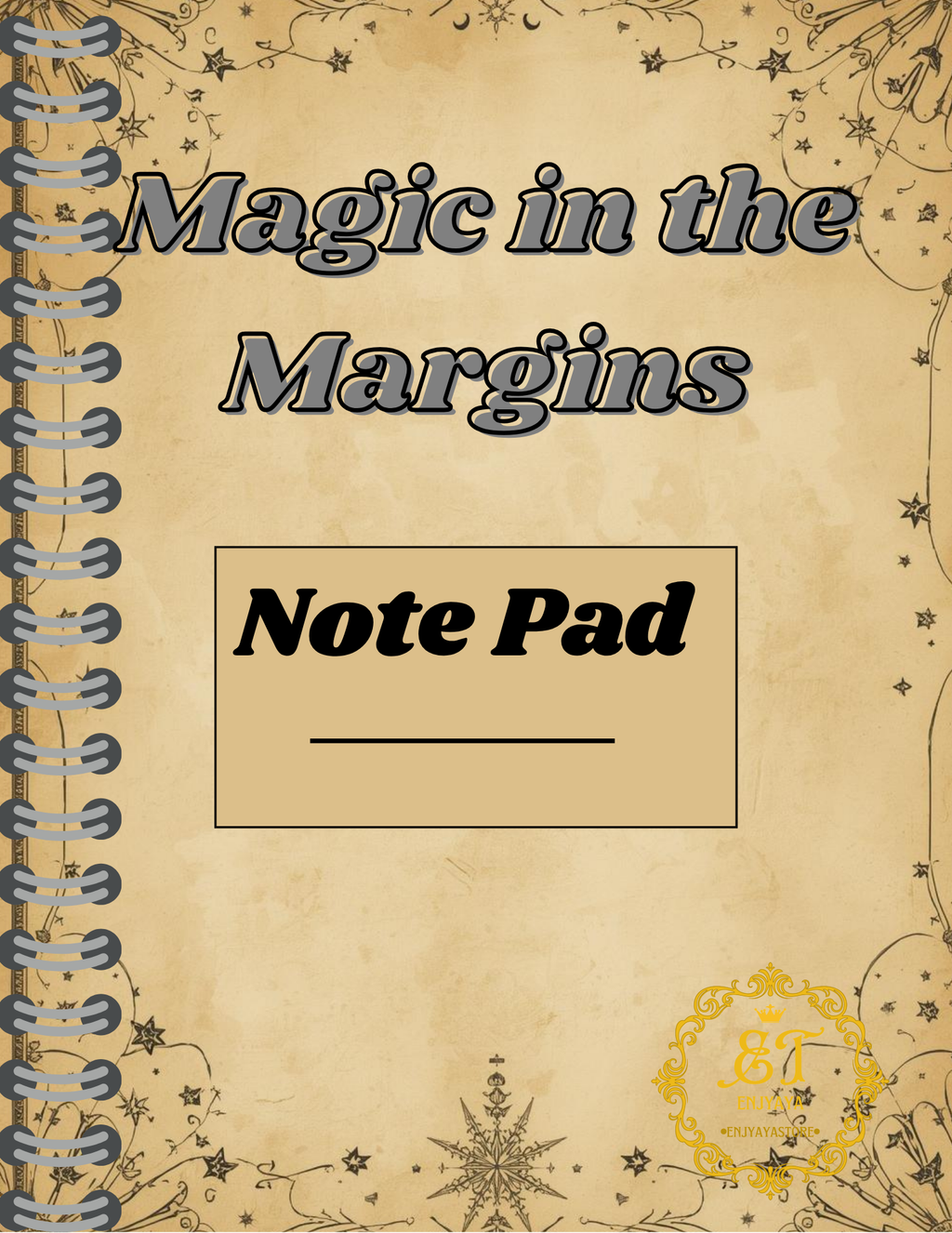 Note pad with 'Magic in the Margins' text on a decorative background