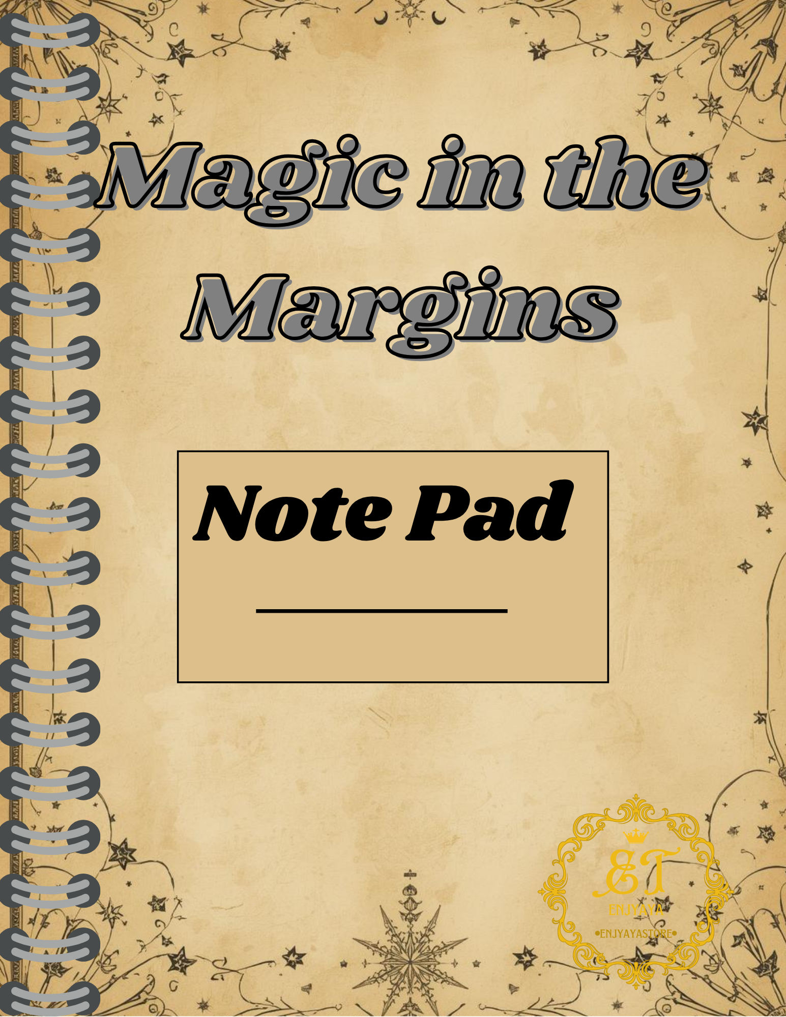 Note pad with 'Magic in the Margins' text on a decorative background