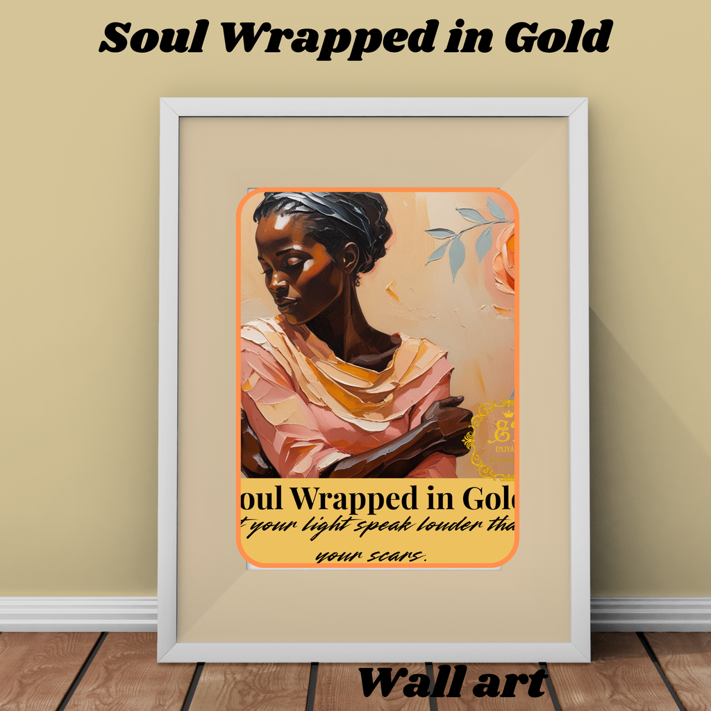 Framed wall art with a woman's portrait and text on a beige background